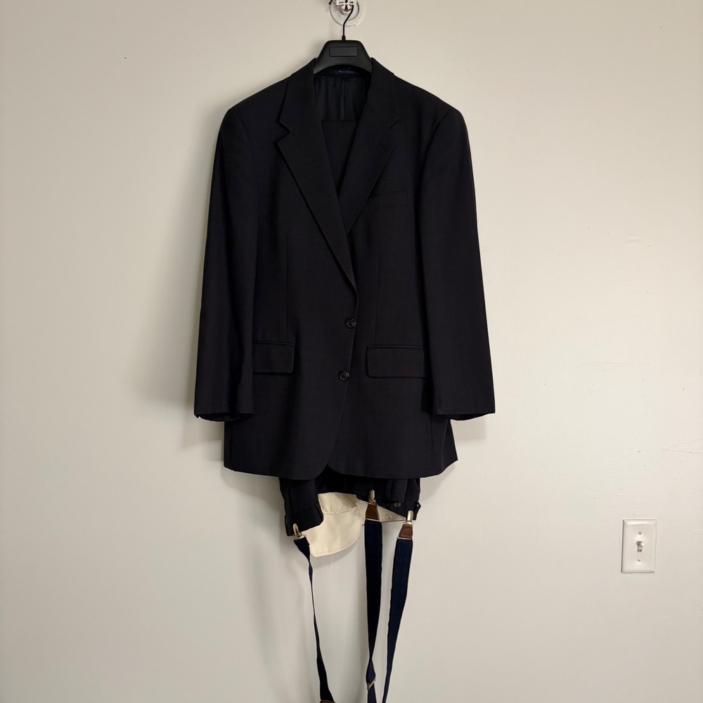 Chaps Ralph Lauren Mens Navy Glen Plaid Pure Wool 2 Piece Suit Made in Canada